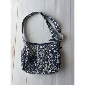 Vera Bradley Twirly Birds Navy Blue White Floral Hobo Bag Shoulder Purse